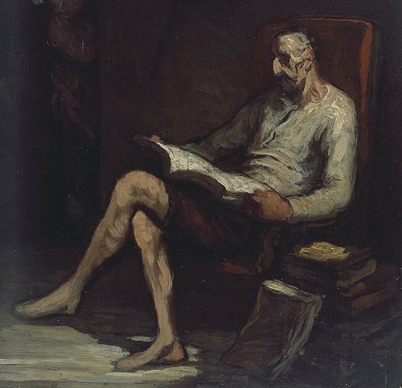 Don Quixote reading by <a href='https://en.wikipedia.org/wiki/Honor%C3%A9_Daumier'>Honoré Daumier</a>